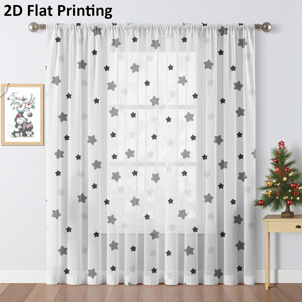 Simple Grey Tone One Piece Starfall Dust Free Rod Mounted Window Screen Living Room Bedroom Decorative Peacefulness Curtain Polyester Perfect For