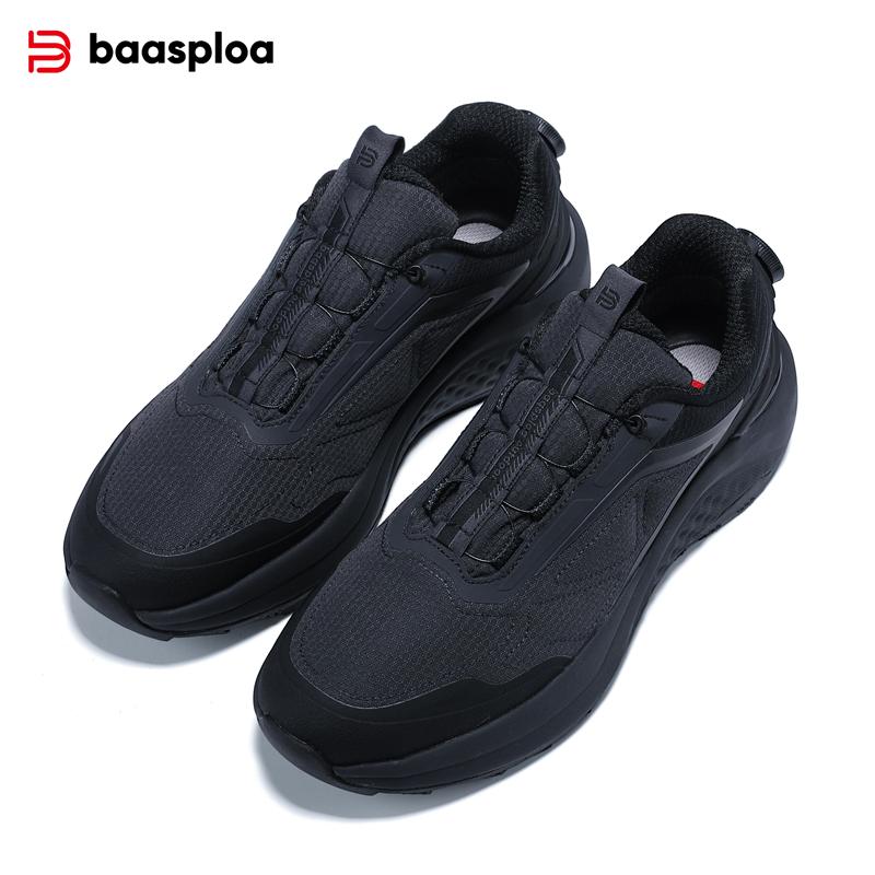 Baasploa men's hiking shoes, rotary buckle outdoor sports shoes, men's comfortable soft-soled casual walking shoes, anti-slip warm shoes