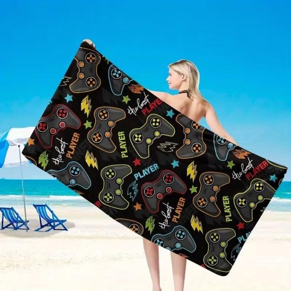 Gamer Style Microfiber Beach Towel Oversized Controller Print Quick Dry Sand Free Giant Bath Sheet Large XL Swim Blanket Mat