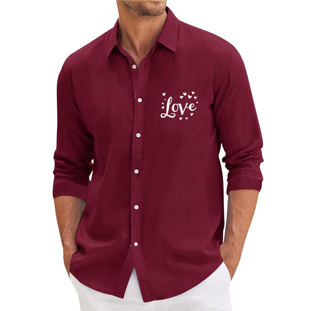 Herr Casual Lös Passform Långärmad Skjorta Trendig Kragskjorta Topp