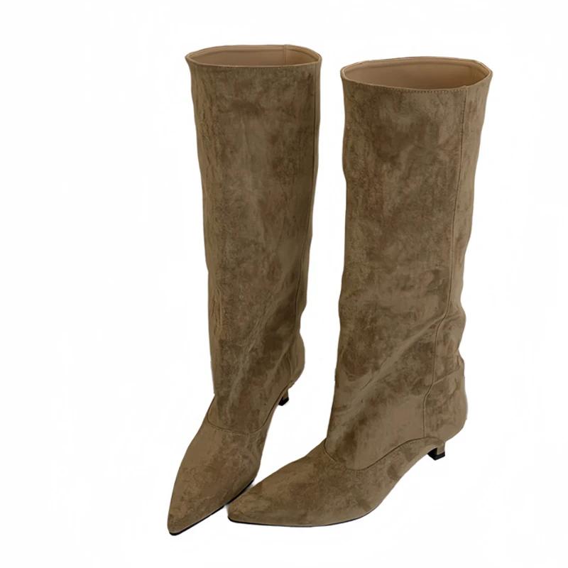 Fashion Liyke Autumn Winter Sexy Women Knee-High Boots Street Style Pointed Toe Thin Low Heels Cowboy Ladies Shoes Long Botas De Mujer