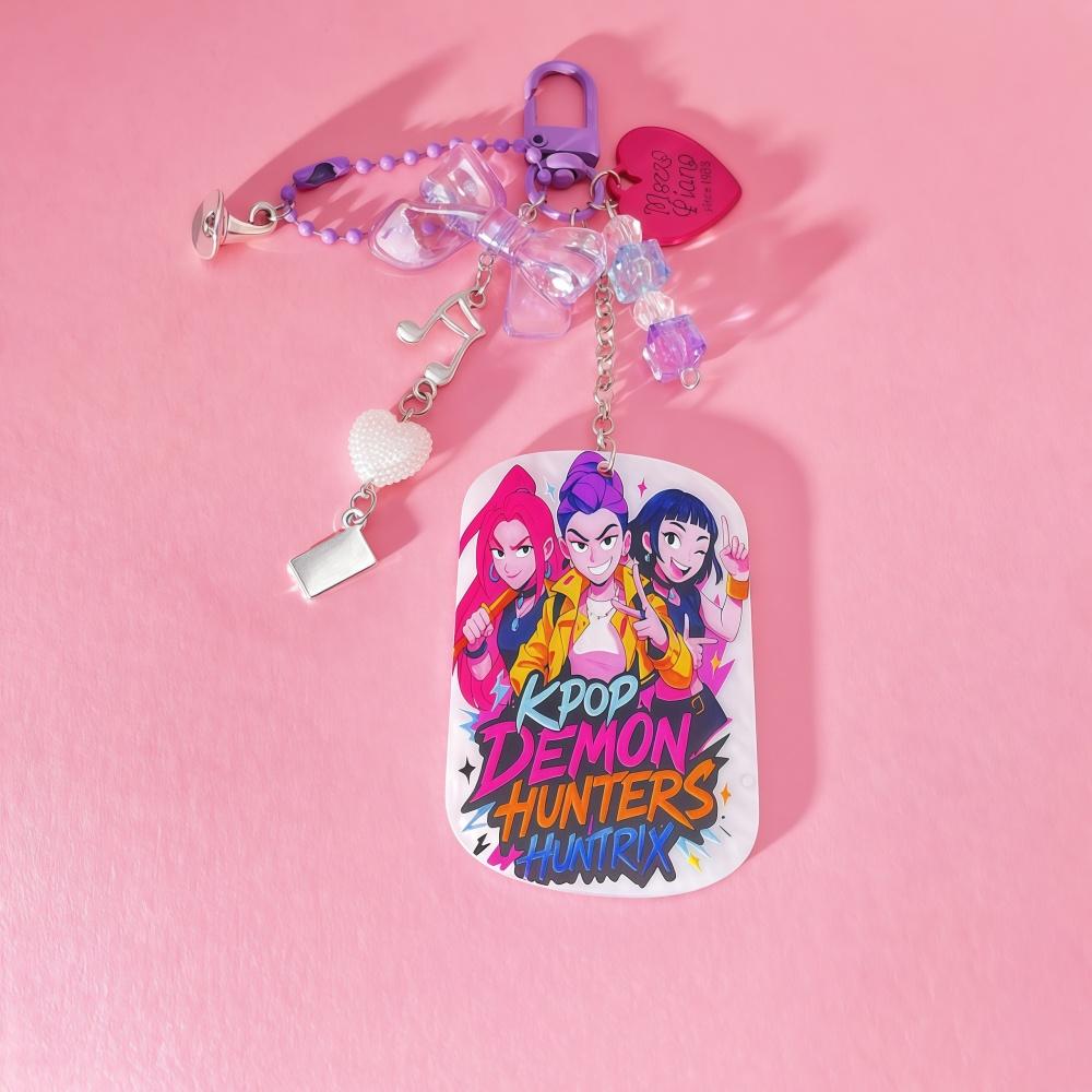 1 KPOP Hexenjäger Schlüsselanhänger, Schleife, Herz-Accessoires, Anhänger, Musiknoten, Zauberhut, niedliches Cartoon-Anime-Accessoire-Geschenk