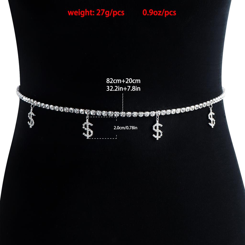 Fashion Hip Hop Rhinestone Claw Chain Dollar Symbol Pendant Single Row Diamond Chain Waist Chain Waist Jewelry Spice Girl