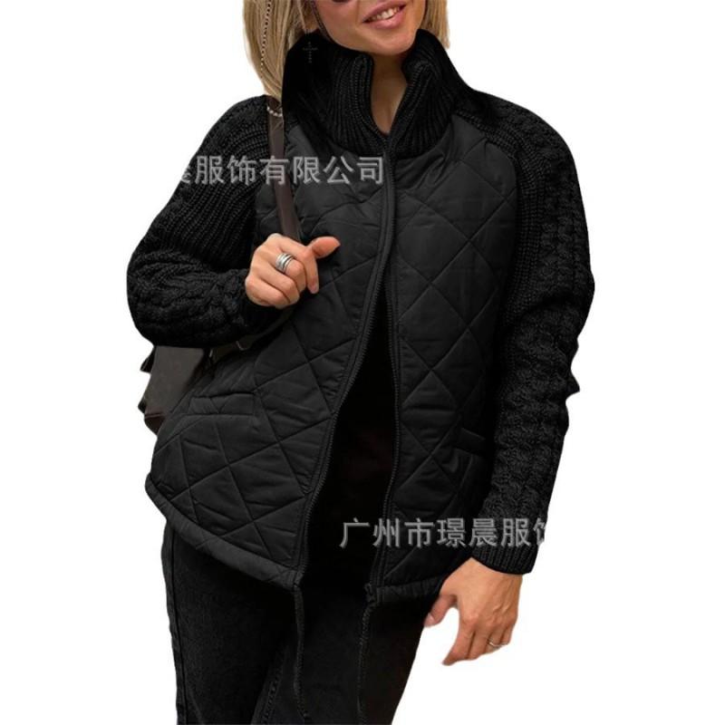 Womens Zip-Up Stand Collar Cardigan Cotton Coat Fall Winter Casual Commuter Outerwear