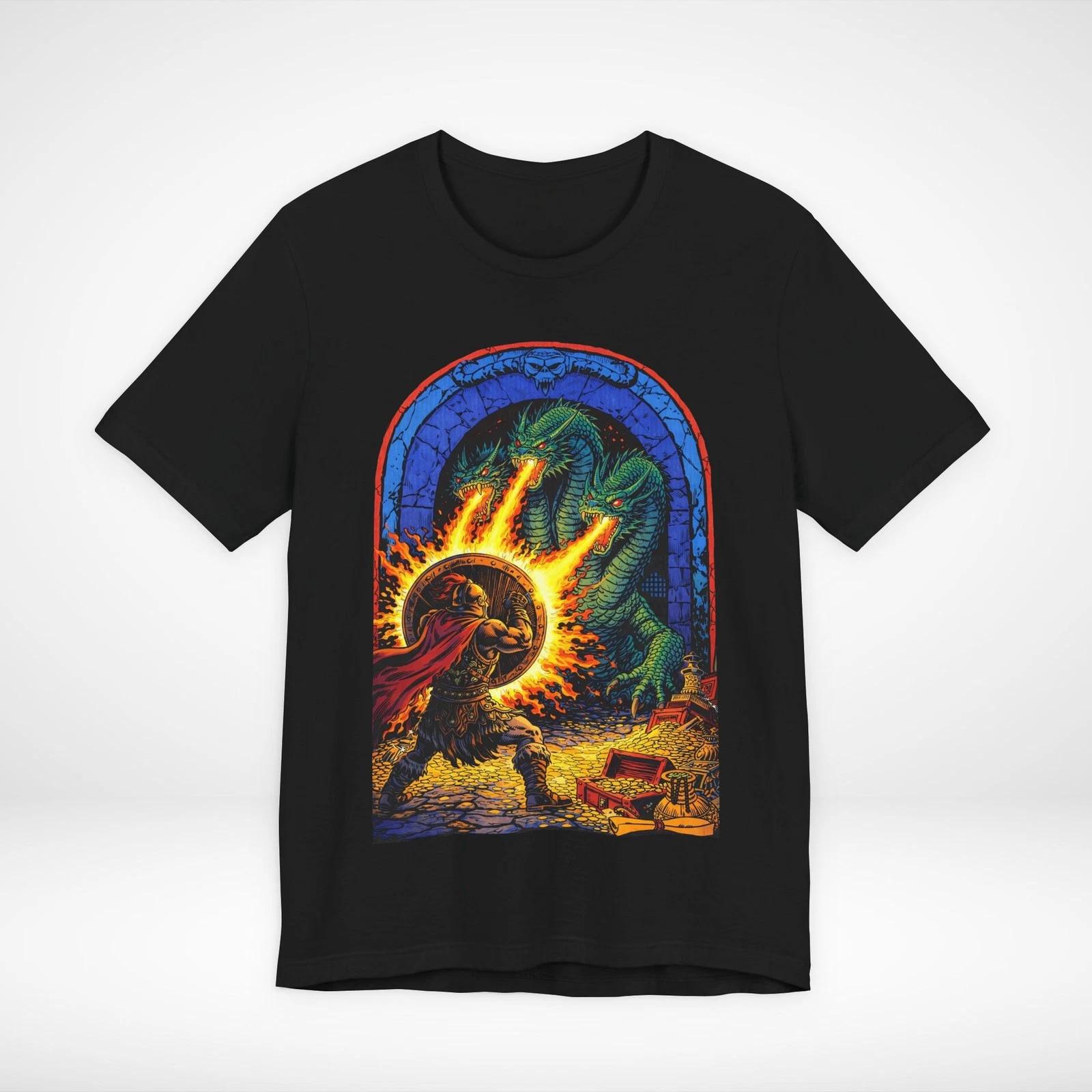 

Гидра Дракон против Воина Огненная Битва Винтажная Фэнтези Графическая Футболка 3XL