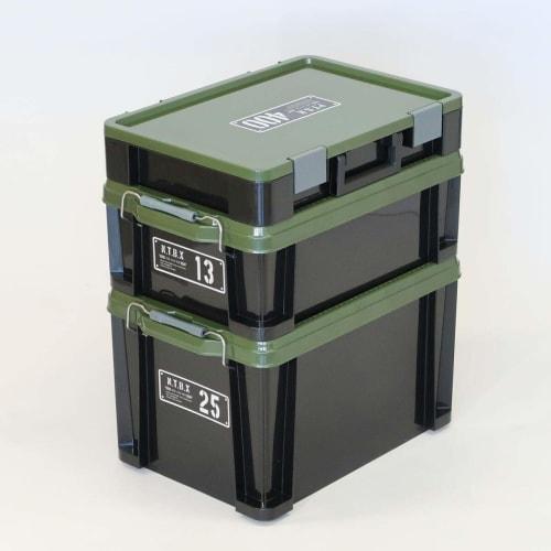 JEJ Astage X Series NT Box #13 Black Green Storage Box, Disaster Preparedness, 29.5cm Wide x 44cm Deep x 16cm High, Made in Japan, Stackable