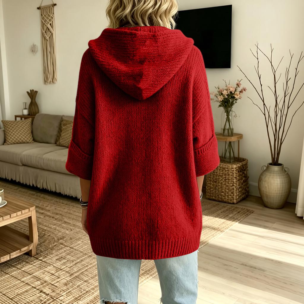 Cardigan Maglione con Cappuccio da Donna a Maglia, Colore Casual Manica Lunga Capospalla per Autunno Inverno
