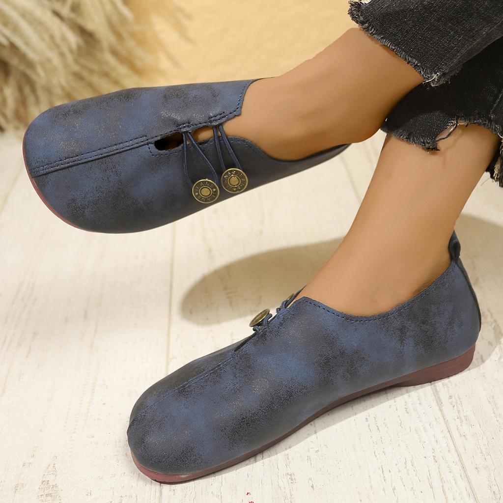 Autumn New Thick-soled Solid-color Buttons Lazy Large-size Single Shoes