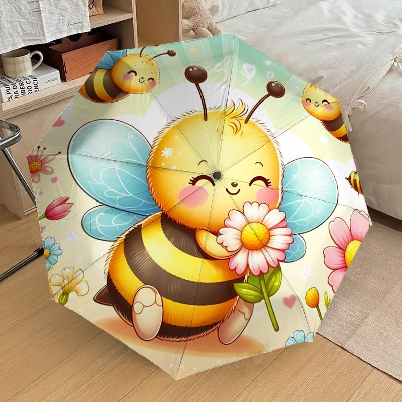 1PC Flower beeAutomatic Open/Close Umbrella with Windproof, 8-Rib Sturdy Canopy, Durable Ribs, Fashionable Design, Outdoor Accessory, Fun Prin, Holida