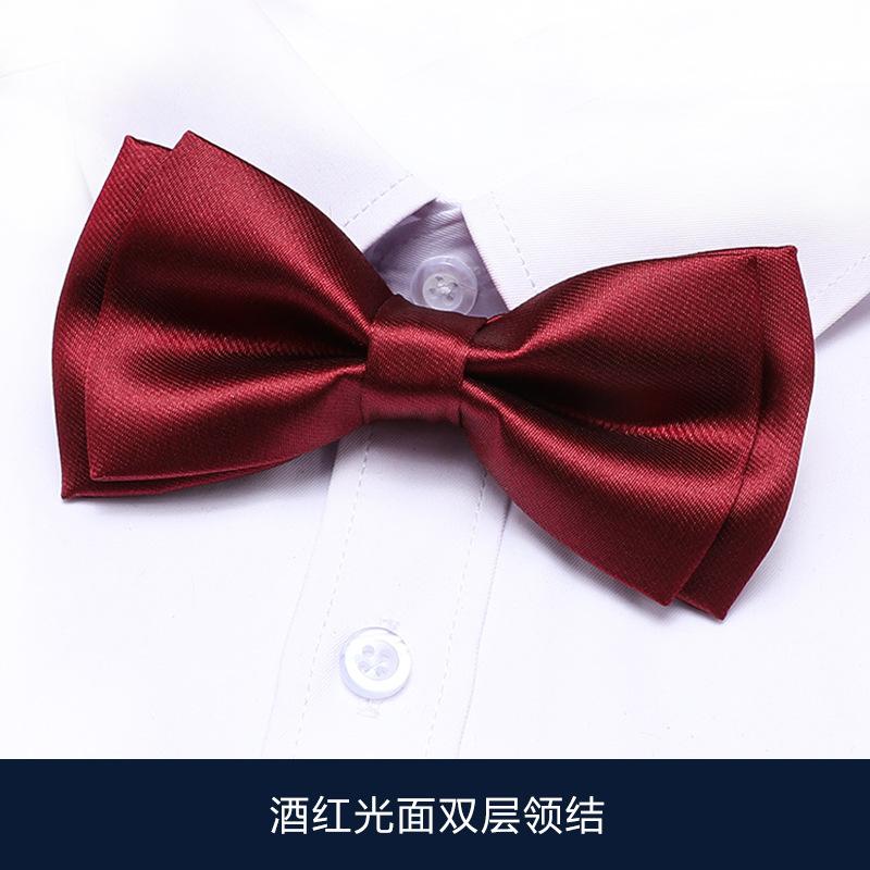 Men'S Bow Tie Best Man Groom Burgundy Solid Color Double Triangle Shirt Wedding Wedding British Korean Edition Bow Women