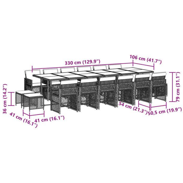 VidaXL Ensemble à manger de jardin 17 pcs coussins noir résine tressée, ensemble à manger d'extérieur, meuble à manger de 3210822