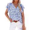 Women V Neck Printed Short Sleeve Loose Casual Pullover Blouse Top