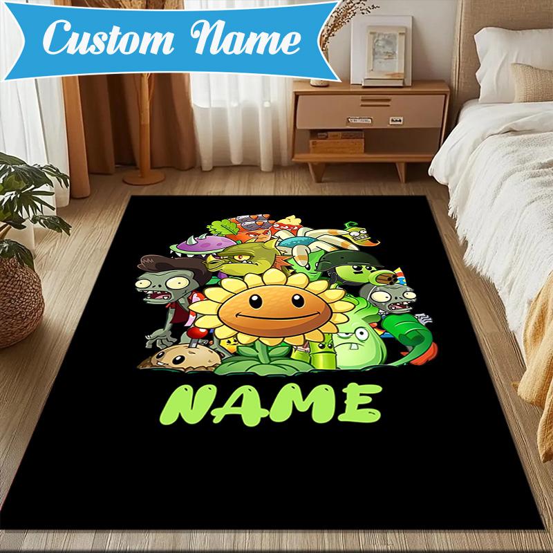 Custom Name Zombies Battle Rug Game Carpet, Floor Mat for Bedroom Living Room Entryway Rug, Home Decor Idea Gift for Christmas birthday
