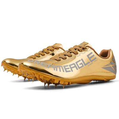 Stilvolle goldene Herren-Sneaker Sprint-Trainings-Spikes Weitsprung-Sneaker mit Spikes Hochwertige Herren-Nagelschuhe für Leichtathletik