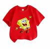 Kids Boys Girls 100% Cotton Crew Neck Short Sleeve T-shirt, Cute Happy Yellow Sponge Print Casual Lightweight Breathable Summer Tops for Children Dail