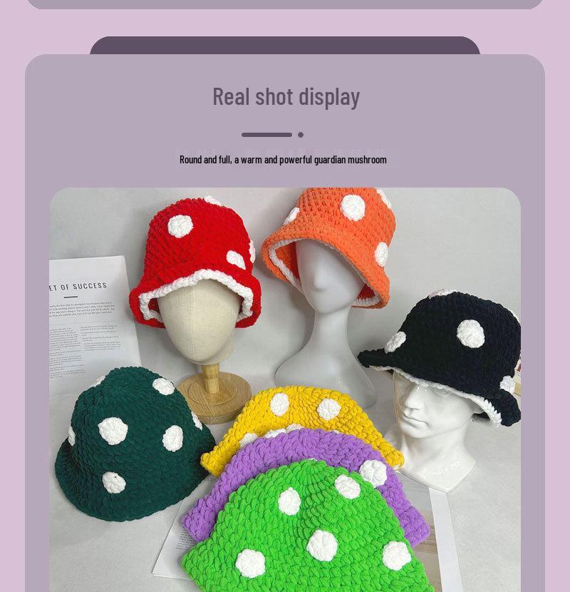 Charming Cartoon Crochet Mushroom Beanie - Cozy, Thick Knit Fisherman Hat for Autumn and Winter.