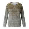 Damen Rundhals-Oberteile, Baumwolle, Damen, lässig, modisch, bedruckt, langärmelig, O-Ausschnitt, Pullover, Oberteil, Bluse