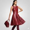 Stylish Party & Club Wear  Real Lambskin Leather Dress Trendy Women's Burgundy