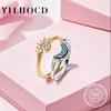 925 Silver Sun and Moon Couple Ring Set Sky Blue Sparkling Cubic Zirconia Rings Promise Fine Jewelry Gifts for Valentines Day