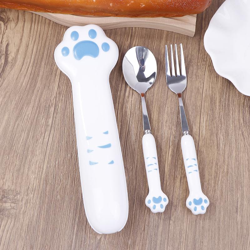Cartoon Cat Claw Stainless Steel Spoon And Fork Set Spoon Chopstick Cutlery Student Outdoor Camping Portable Kitchen Accessories