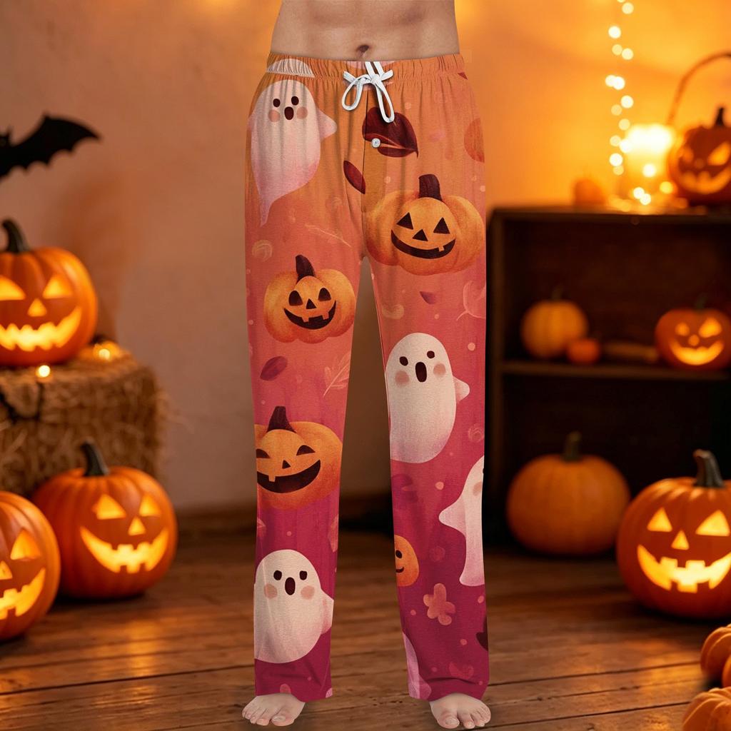 Men's Halloween Print Drawstring Lounge Pants Casual Sleepwear Bottoms Relaxed Fit Lightweight Fabric Comfortable Waistband