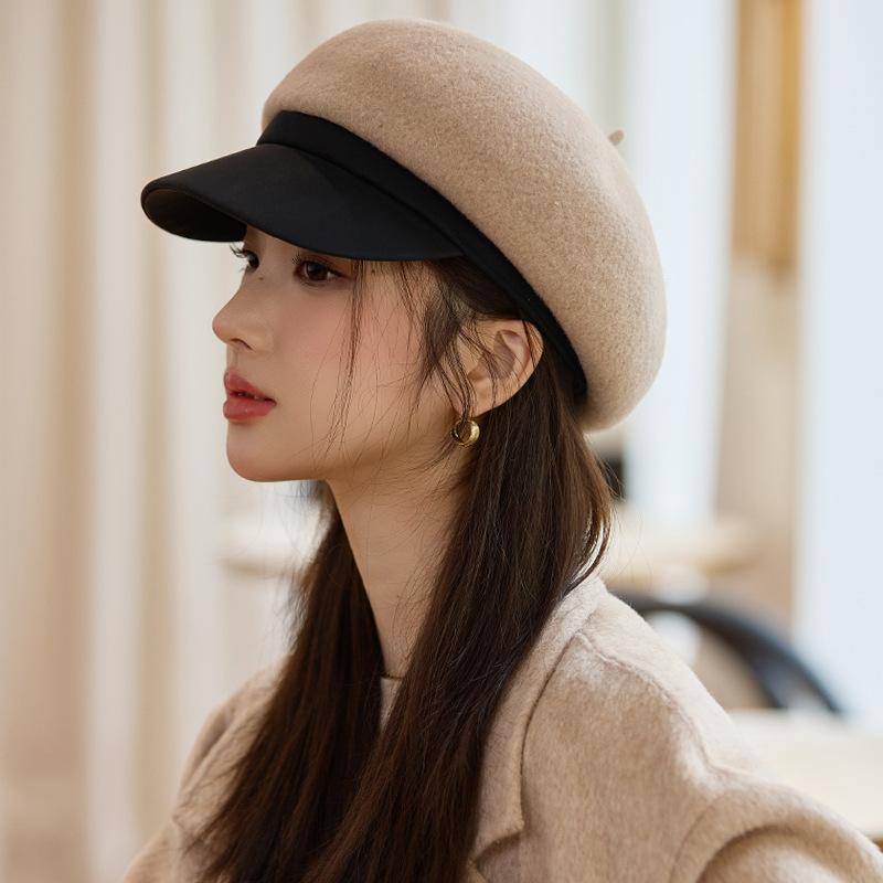 Beret Women's Autumn and Winter Cap Wool Octagonal Hat  Female Equestrian Hat Wool Hat