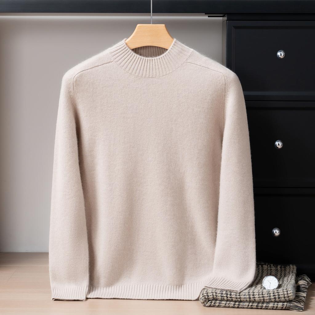 Pure cashmere shirt men's thickened semi-turtleneck saddle shoulder cashmere with knitted sweater men's
