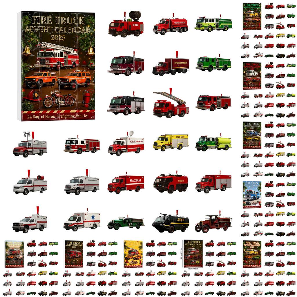Julräddningsfordon Nedräkningskalender Akryl Julgransprydnad Med 24 Överraskningstillbehör För Julklappsutbyte