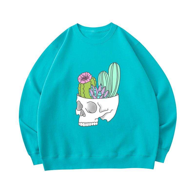 Buy Men's 300 GSM 100% Cotton Sweatshirt Skull Succulent Cactus Cacti ...