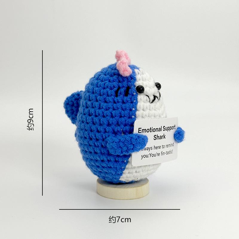 Funny Positive Crochet Cow Doll Desktop Ornament Handmade Cheer Emotional Support Positive Cow with Card Home Party Decoration