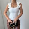 Neues elegantes 3D-Blumen-Strick-Tanktop für Frühling Sommer Europäisches Amerikanisches Crossbody-Damenoberteil