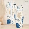 Women Plus Size Two Piece Set Long Sleeve Open Front Cardigan Sleeveless Bodycon Dress Abstract Printed Blue White Beige