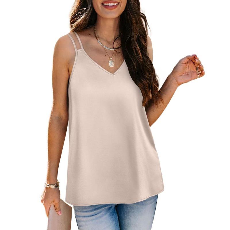 Women's New Summer Solid Color V-neck Camisole Loose T-shirt Top
