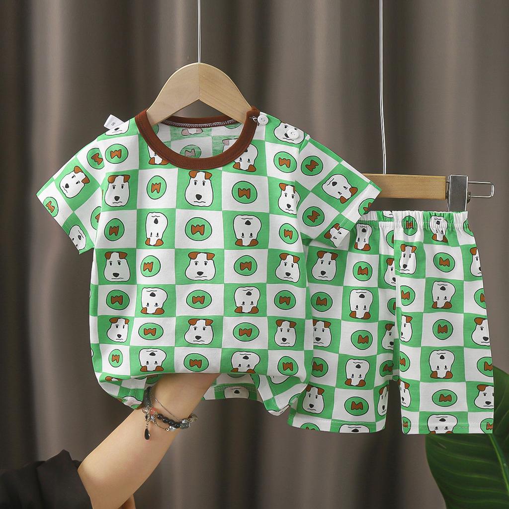 Kids Cotton Short Sleeve 2Pcs Set, Summer Shoulder Snap T-shirt & Shorts for Toddler Boys Girls