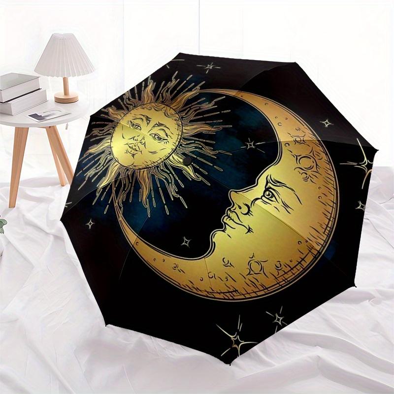 Golden Sun and Moon with Stars Circular Wall Clock Decorative Art for Home Office Bedroom Living Room Kitchen Cafe Bar Restaurant Hotel Decoration Gif