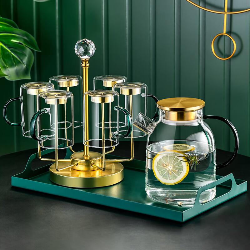 Naijiang 6-Piece Light Luxury Glass Cup Set with Gold Holder