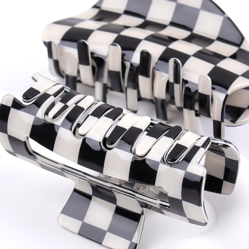 2pcs Checkerboard Grappling Hairpins with Coloured Checkered Hairpins and Black and White Checkered Shark Hairpins