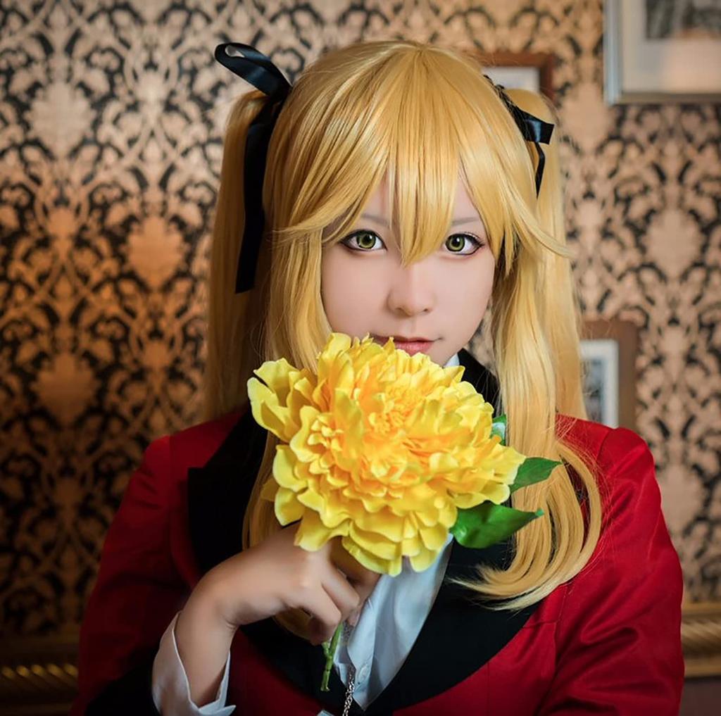 [Milky Time] Kakegurui Saotome Mary Cosplay Halloween Costume with Blonde Hair (L)