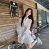 Spring Korean White Small Lapel Collar Long-sleeved Dress Women's New Design Sense Lace-up and Thin Waist A-word Short Skirt