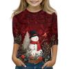 Christmas Day Print Tops For Youth Girls 4-11 Years Round Neck 3/4 Sleeves T-Shirts Trendy Tops Outfit Tees