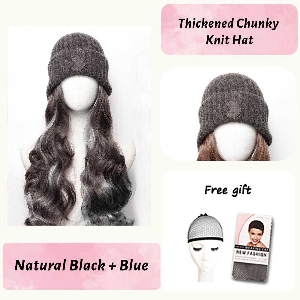 Women's Winter Wig Hat Knitted Hat Long Wave Straight Hair Synthetic Hat Wig