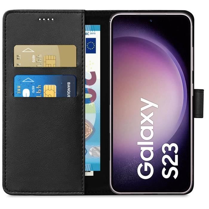 Case - Phonillico - Samsung Galaxy S23 - Black Wallet - Magnetic Flap - Card Storage