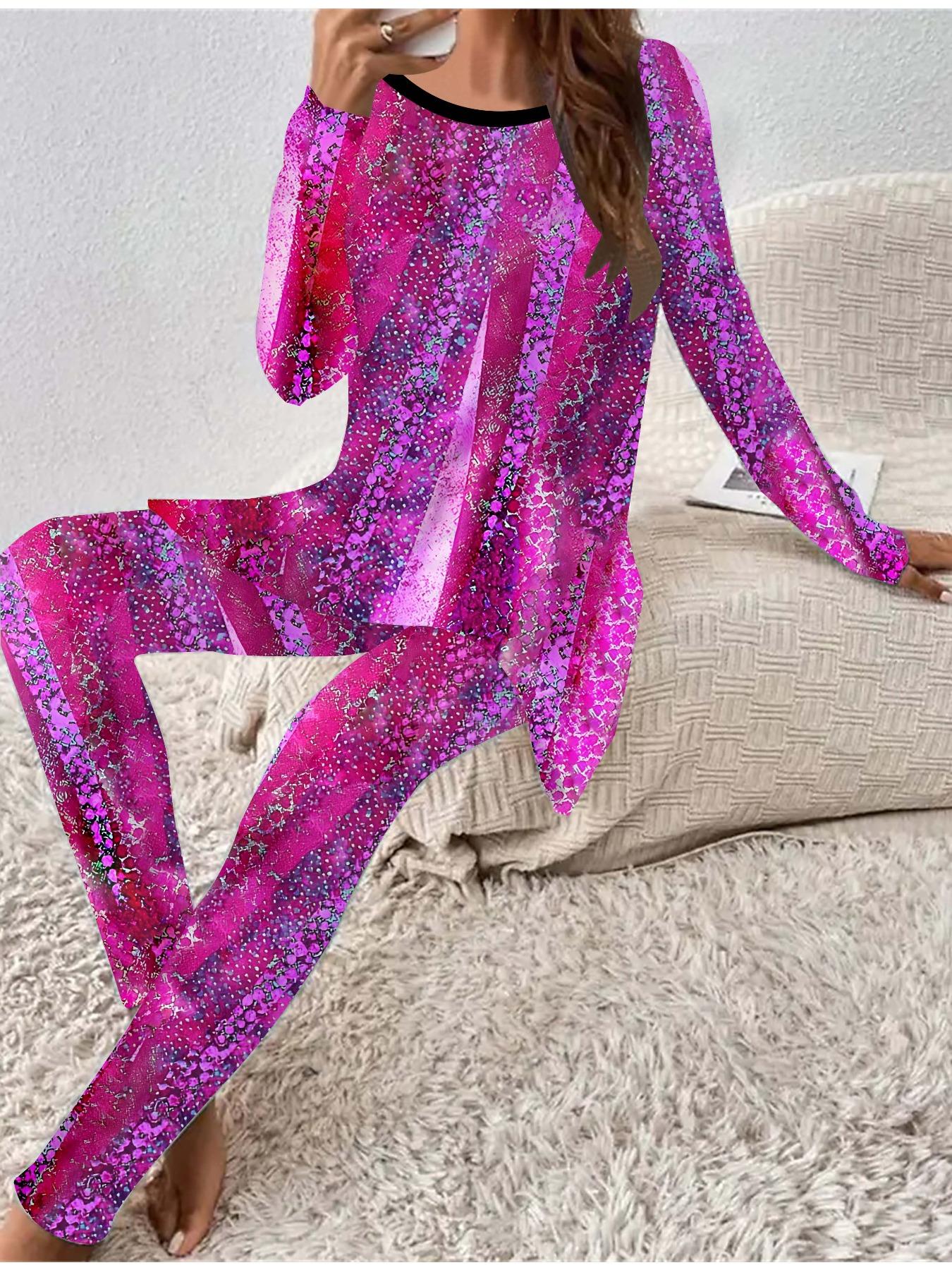 

Euro-American Fashion 3D Printed Women s Four-season Long-sleeved T-shirt + Long Pants Two-piece Set. Perfect Gift for New Year & Christmas 8XL рожевий