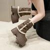 10CM Thick Heels Motorcycle Boots Women High Platform Leather Snow Sneakers Winter Warm Fur Mid-calf Boots Plush Short Punk Boot