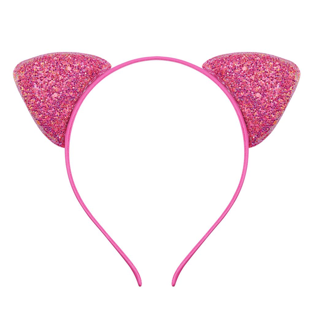 Glitter Cat Ears Headband Kitty Headband for Girls and Women Sparkly Hair Metal Hoop Shiny Hairbands Hair Accessories for Daily