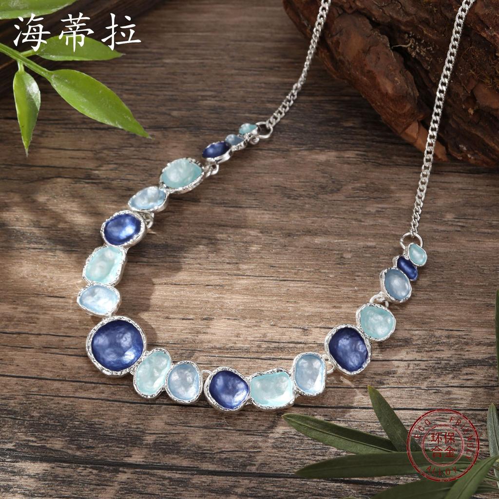 New Enamel Irregular Round Necklace, Women's Fashion Simple Geometric Round Petal Neck Chain