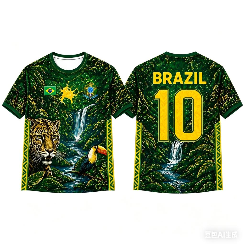 Kids Brazil Football T-Shirt Soccer Jersey Tropical Scenic Print Breathable Quick Dry Training Tee Fan Sport Top Men Women