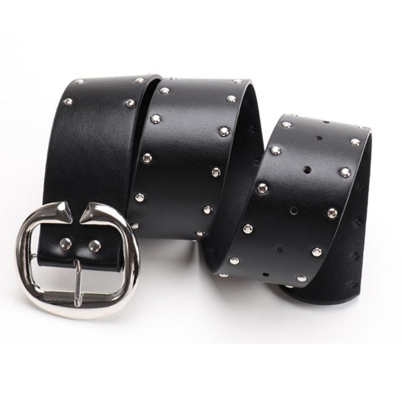 Double Row Rivets Studded Waist Belt PU Leather Waistband Punk Waiststrap Corset Belt for Women Girl Daily Outfit