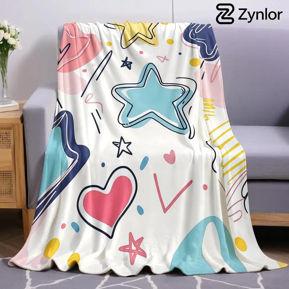 Colorful Doodle Star Lightweight Microfiber Soft Christmas Fleece Blanket Warm Cozy Throw for Bed Sofa Office Travel All Season
