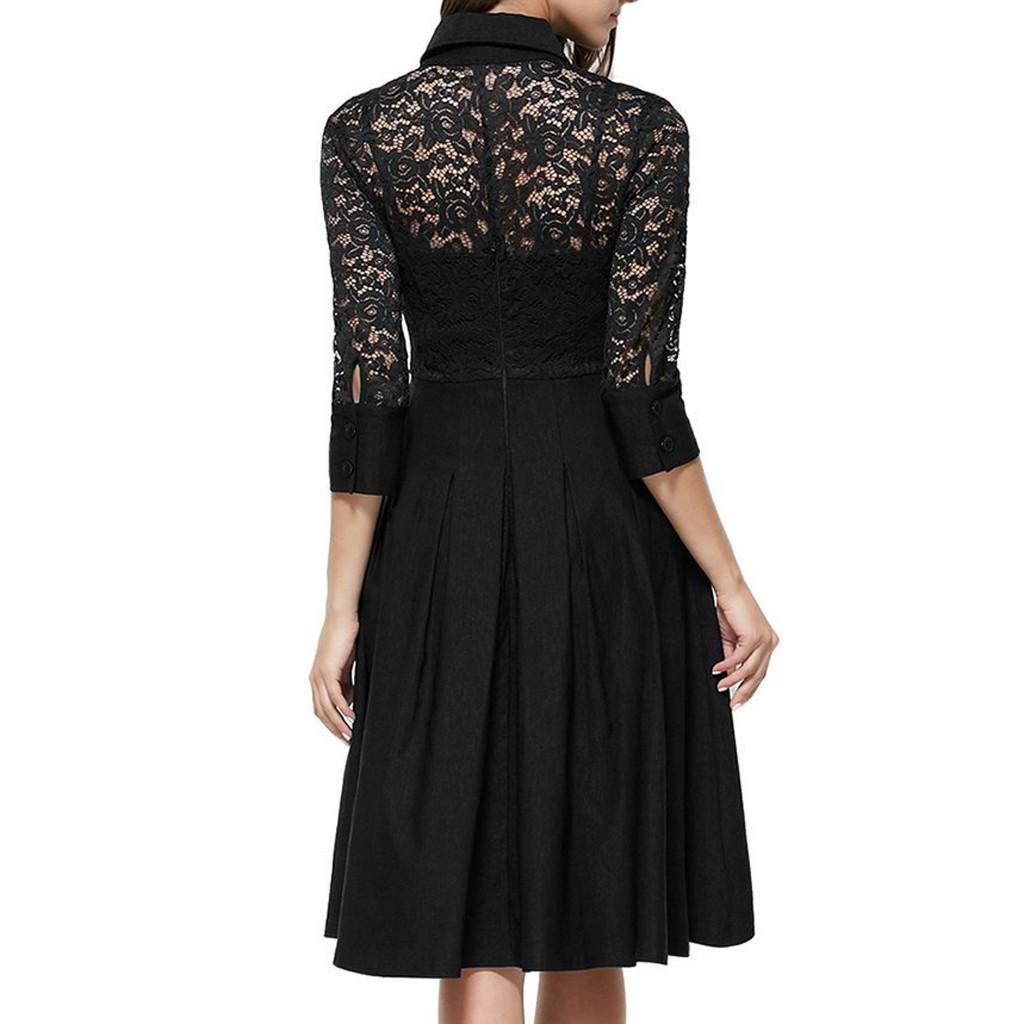 Plus Size Women Lace Long Sleeve Midi Dress Ladies Cocktail Evening Party Dress